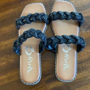 Black rhinestone braided sandals Size 10. Made by Very G
